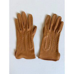 Vintage Deerskin Size 7.5 Leather Driving Gloves Brown Perforated Soft